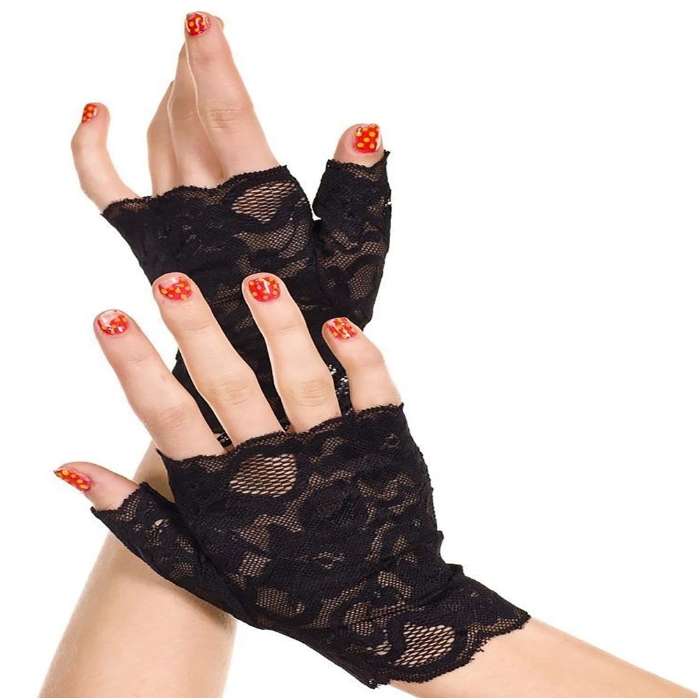 MUSIC LEGS Women's Lace Fingerless Gloves, Black, One Size