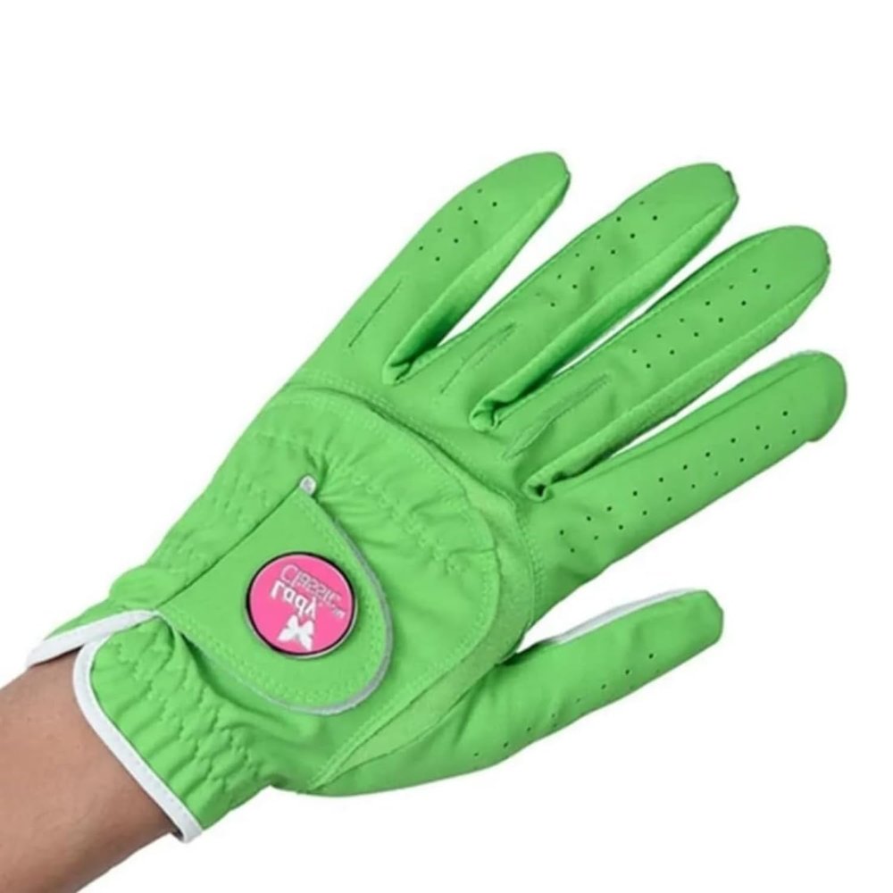 Lady Classic Soft Flex Golf Glove for Women with Magnetic Ball Marker | Comfortable Grip, Removable Marker, Soft Leather Palm Patch  Stylish & Flexible Ladies Golf Glove (Lime/Left Hand/M)