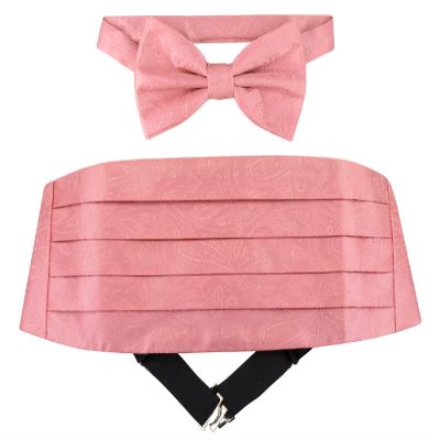 Cumberbund & BowTie PINK Color PAISLEY Design Men's Cummerbund Bow Tie Set