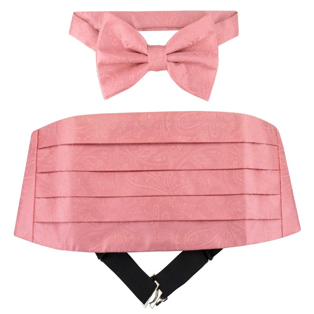 Cumberbund & BowTie PINK Color PAISLEY Design Men's Cummerbund Bow Tie Set