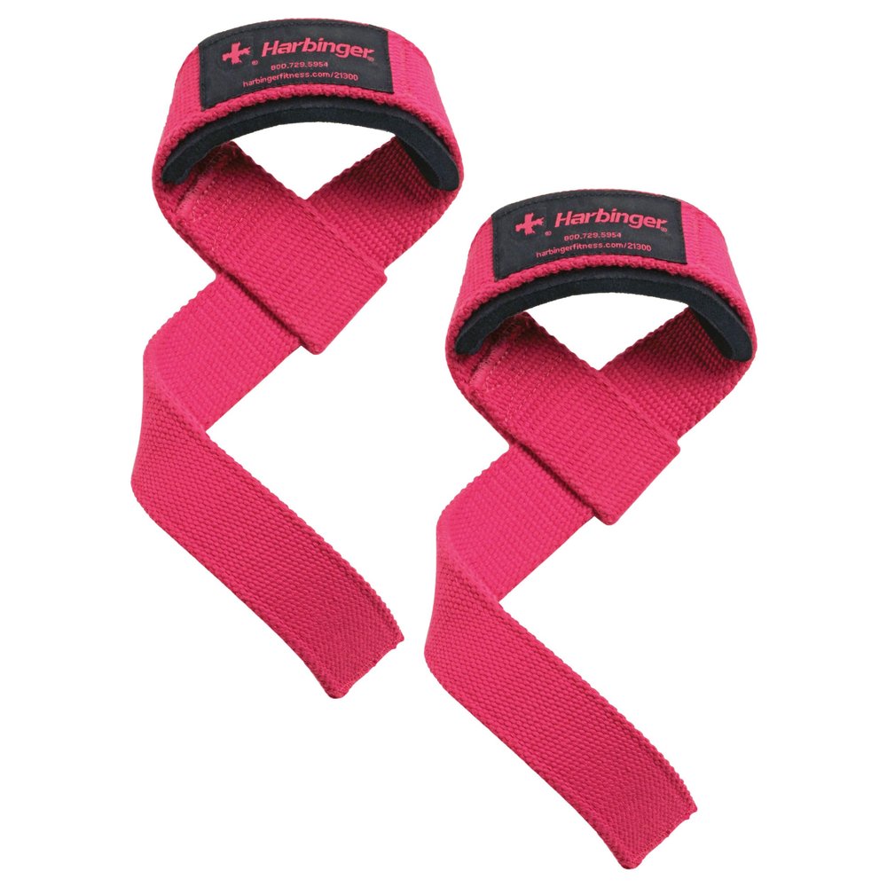 Harbinger Padded Cotton Lifting Straps with NeoTek Cushioned Wrist (Pair), Pink , 21"