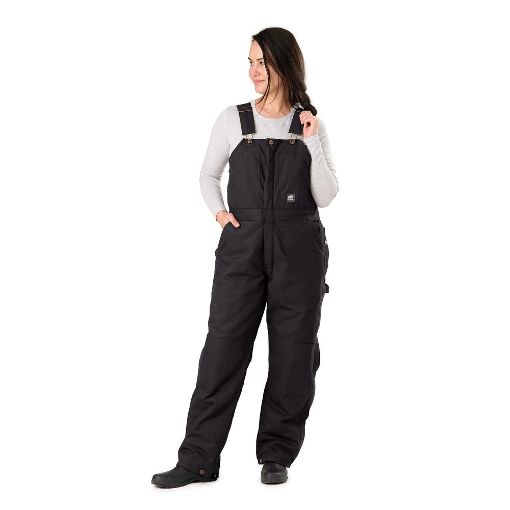 Berne Women's Softstone Duck Insulated Bib Overall, Medium Short, Black