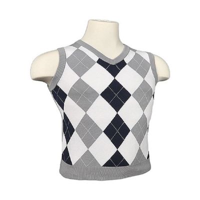Men's Argyle Sweater Golf Vest - Navy/White/Light Grey/White Overstitch (Large)