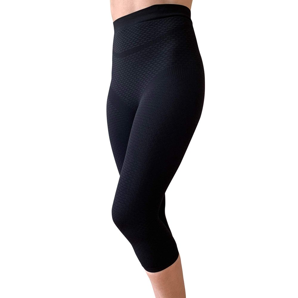 Bioflect Capri Compression Leggings with Bioactive Fibers and Raised Massaging Knit for Support and Comfort - Black 4XL