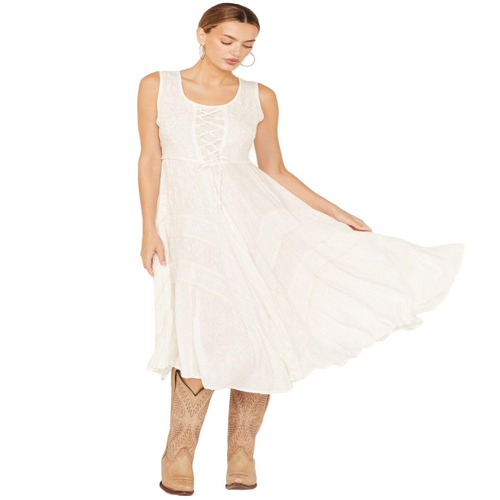 Scully Women's Lace-Up Jacquard Midi Dress - HC118 Medium US Ivory