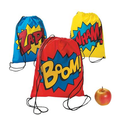 Oriental Trading Superhero Drawstring Backpack Bags, Set of 12 - Comic Theme Birthday Party Favors, Giveaways and Handouts