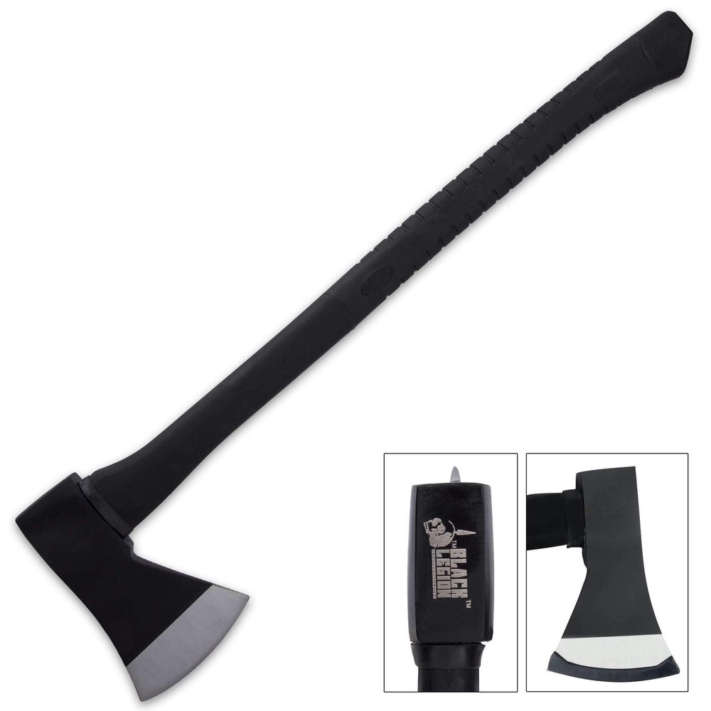 Black Legion Wood Splitting Long Axe - 28 Length | Chopping & Felling Firefighter Axe | Rubberized Long Handle | Stainless Steel Ax Head | 5 Blade Head | Easily Splits Firewood