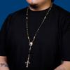 L & L Nation Gold & Black Tone 39" Glass Beaded Chain Jesus Rosary Cross Pendant w/Prayer Hands Charm Necklace view 2