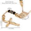 L & L Nation Gold & Black Tone 39" Glass Beaded Chain Jesus Rosary Cross Pendant w/Prayer Hands Charm Necklace view 3