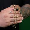 L & L Nation Gold & Black Tone 39" Glass Beaded Chain Jesus Rosary Cross Pendant w/Prayer Hands Charm Necklace view 4