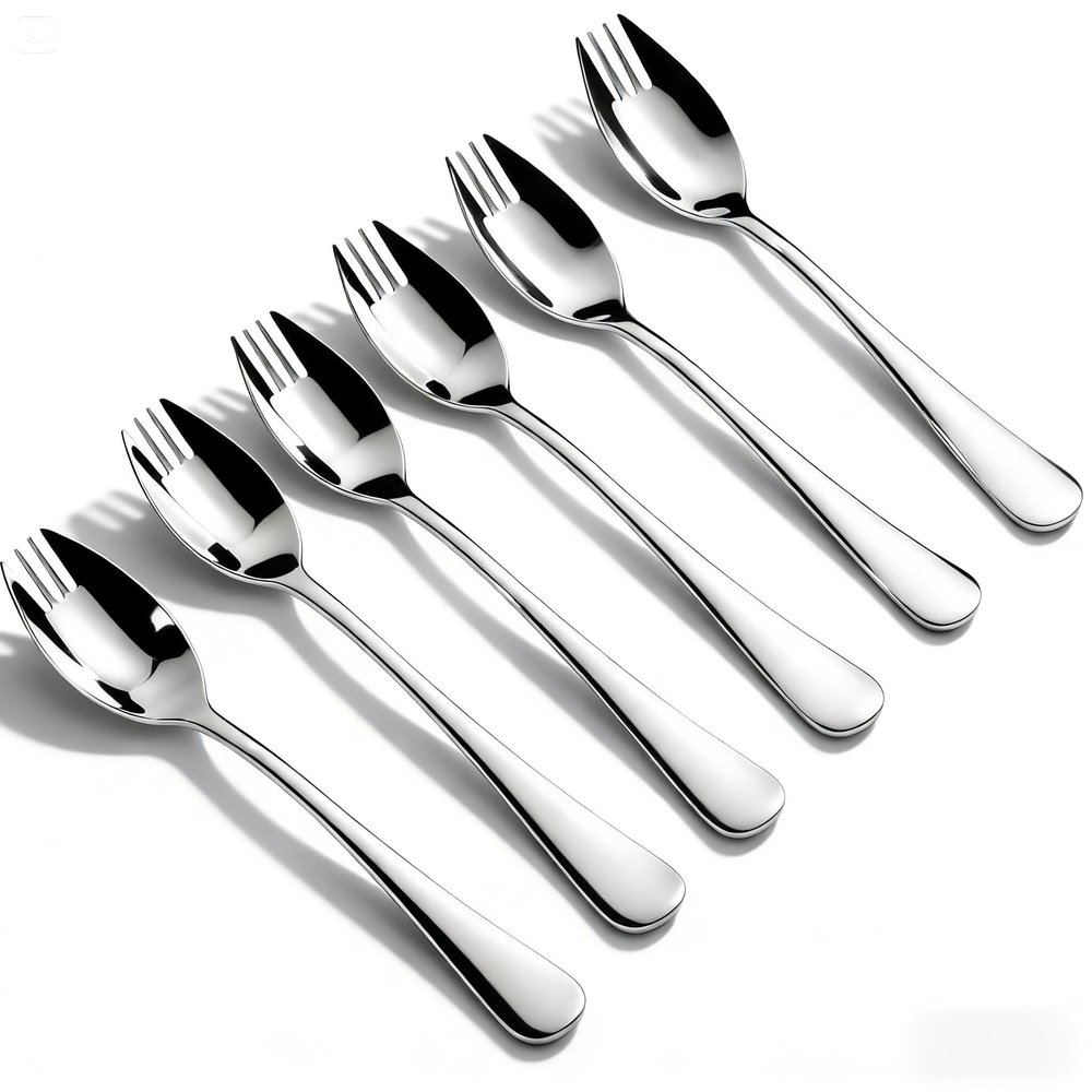 Spork 6-Pack Long Handle and Heavy Duty 18/10 Sporks Stainless Steel Sporks Reusable for People of All Ages and Outdoor Camping by KAISHANE