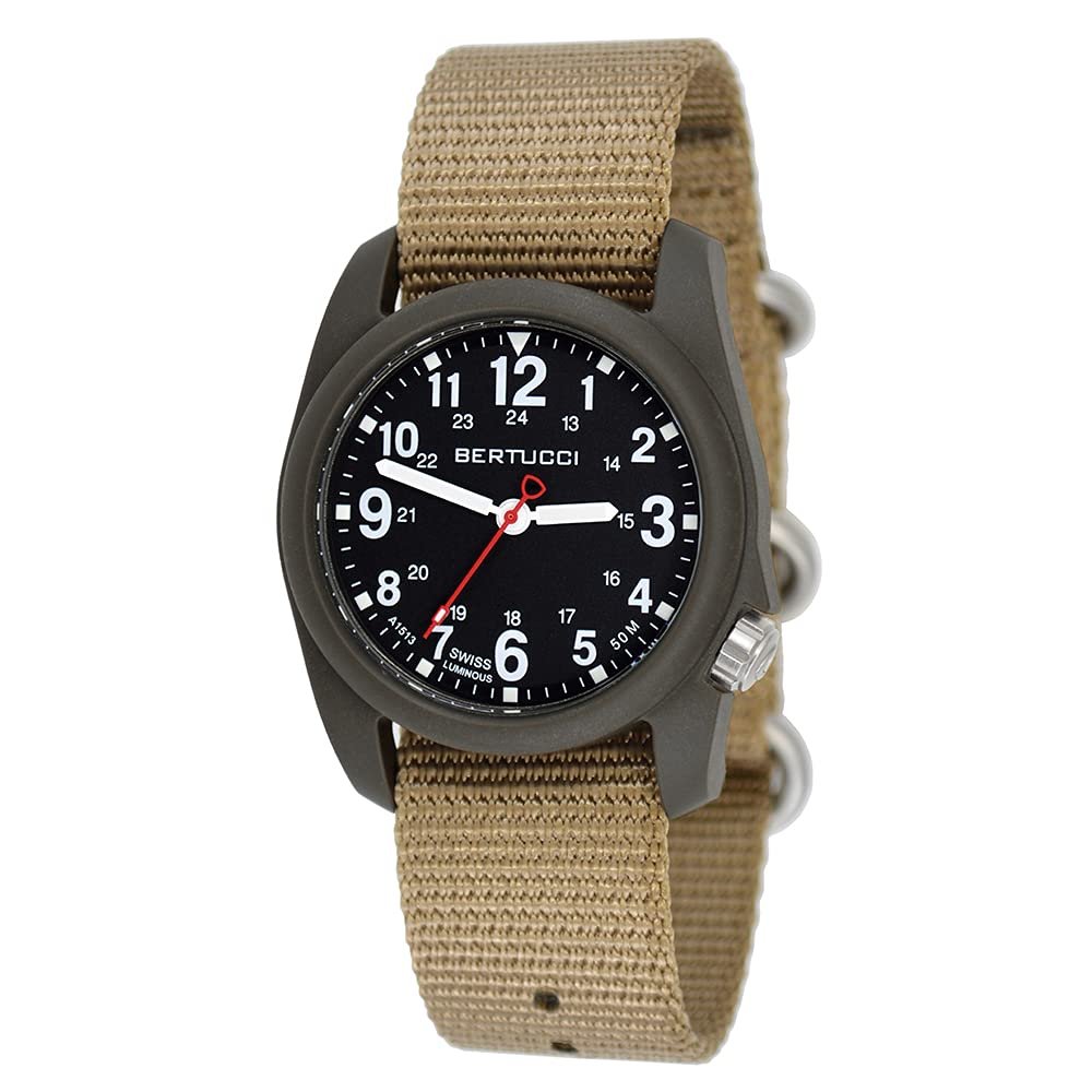 Bertucci DX3 Mens Field Watch | Coyote Nylon Band | Swiss Super Luminous Technology | Innovative Design, Durable Build, Light Weight Comfort | 11027