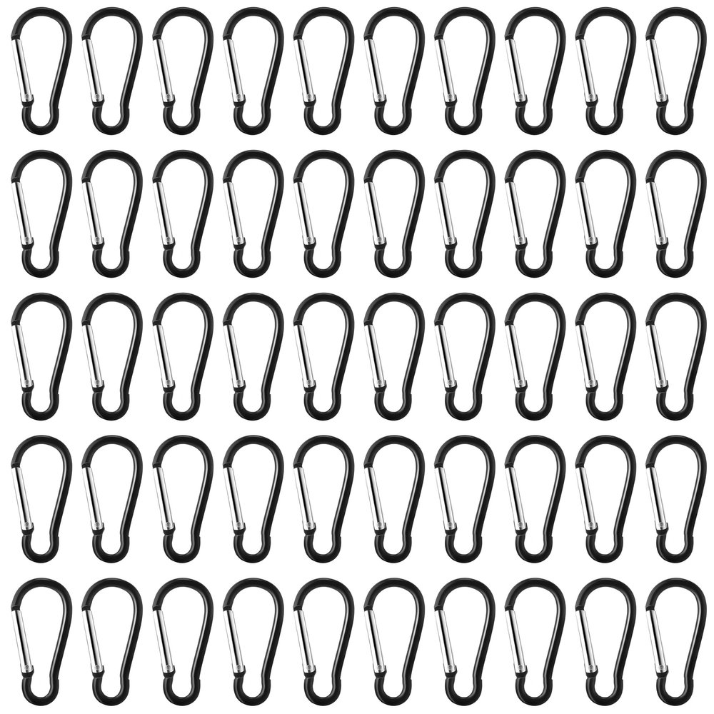 100pcs Aluminum Carabiner Spring Clip Hook Keychain Buckle Pack Bulk for Camping Hiking Rv Fishing Traveling Backpack Bottle, Black