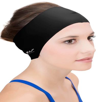 Sync Hair Guard & Ear Guard Headband - Wear Under Swimming Caps (Black)