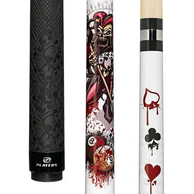Players D-JS White with Jester on Pool Balls and Dripping Card Suits Cue, 19-Ounce