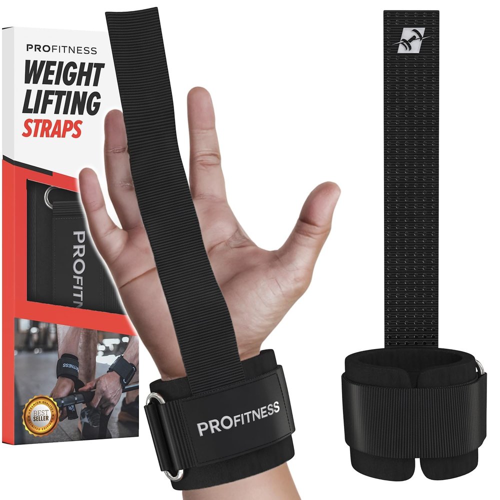 ProFitness Weight Lifting Straps - Wrist Straps for Weightlifting - Padded Workout Wrist Wraps for Men | Lifting Straps Gym as Workout Straps for Men - Weightlifting Wrist Straps (Black/White)