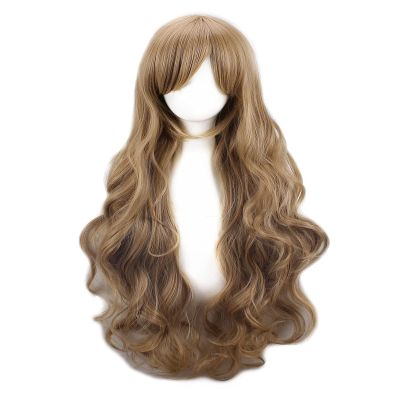 FWHWJ Women Anime Cosplay Wigs Light Brown 29in Length Long Wavy Curly Synthetic Hair Wig For Halloween Christmas