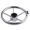 11 inch Boat Steering Wheel, Marine Stainless Steel Steering Wheel Adapter fit 3/4 inch Tapered Shaft, 5 Spoke 25 Degree Destroyer Style with Knob & Center Cap for Boats, Yachts, Pontoon Boats view 1