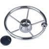 11 inch Boat Steering Wheel, Marine Stainless Steel Steering Wheel Adapter fit 3/4 inch Tapered Shaft, 5 Spoke 25 Degree Destroyer Style with Knob & Center Cap for Boats, Yachts, Pontoon Boats view 3