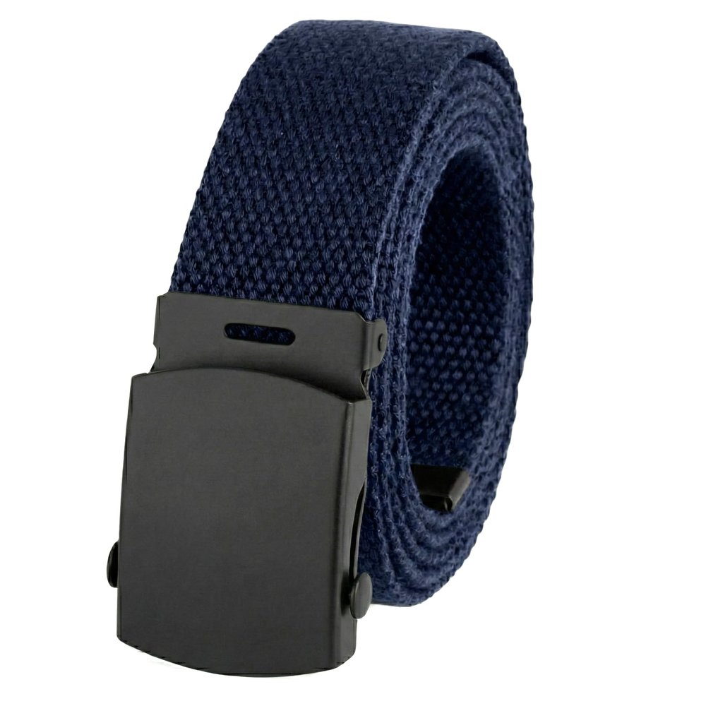 BC Belts Canvas Web Belt Military Style with Black Buckle and Tip 56" Long Many Colors (Navy)