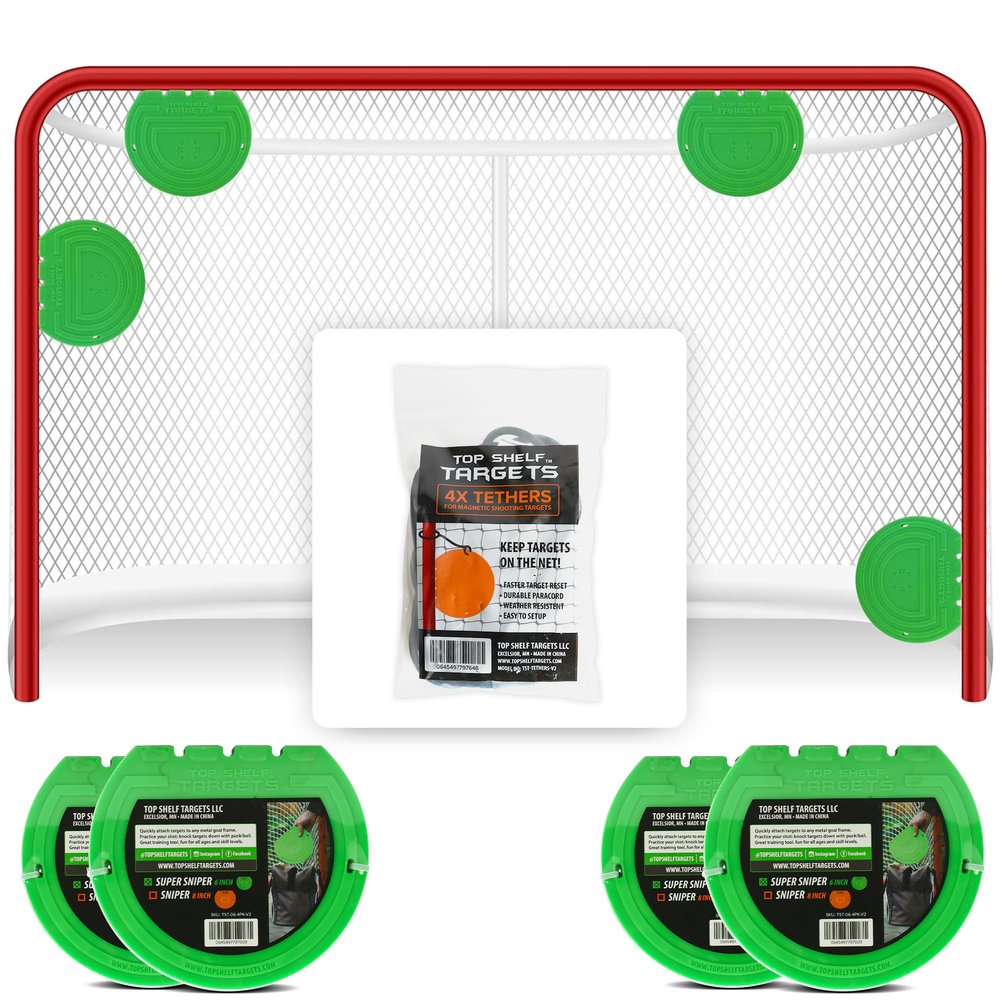 Top Shelf Targets Super Sniper 6" Magnetic Shooting Discs  4-Pack Accuracy Trainers for Hockey & Lacrosse Nets  Includes Free Tethers  Durable Precision Markers for Practice