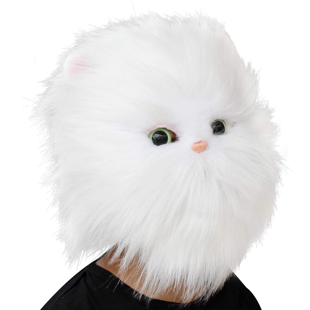 CreepyParty Deluxe Novelty Halloween Costume Party Latex Animal Cat Head Mask (white)