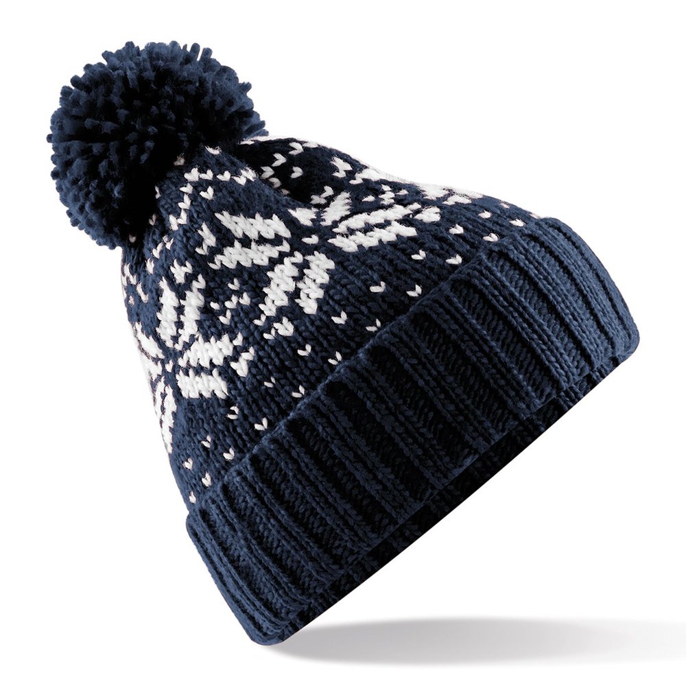 Beechfield Unisex Fair Isle Snowstar Winter Beanie Hat (One Size) (French Navy / White)