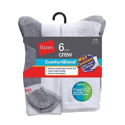Hanes mens Max Cushion Crew Socks, Available in 6 and 12-pair Pack Casual Sock, White, 12 US