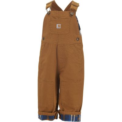 Carhartt Baby Boys' Washed Canvas Flannel Lined Bib Overall, Carhartt Brown, 24 Months