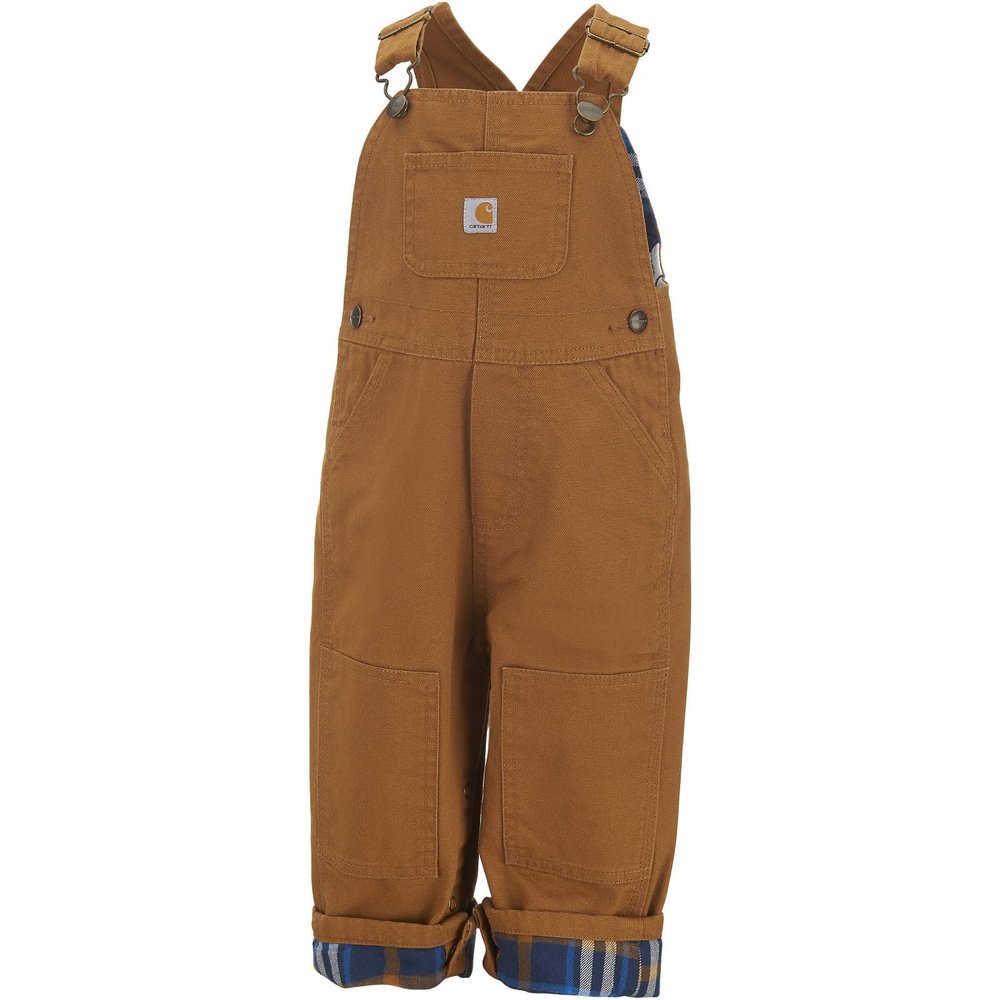 Carhartt Baby Boys' Washed Canvas Flannel Lined Bib Overall, Carhartt Brown, 24 Months