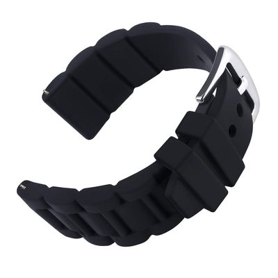 SANWA 24mm Black Silicone Rubber Watch Strap Band Stainless Steel Buckle for Fossil Watch