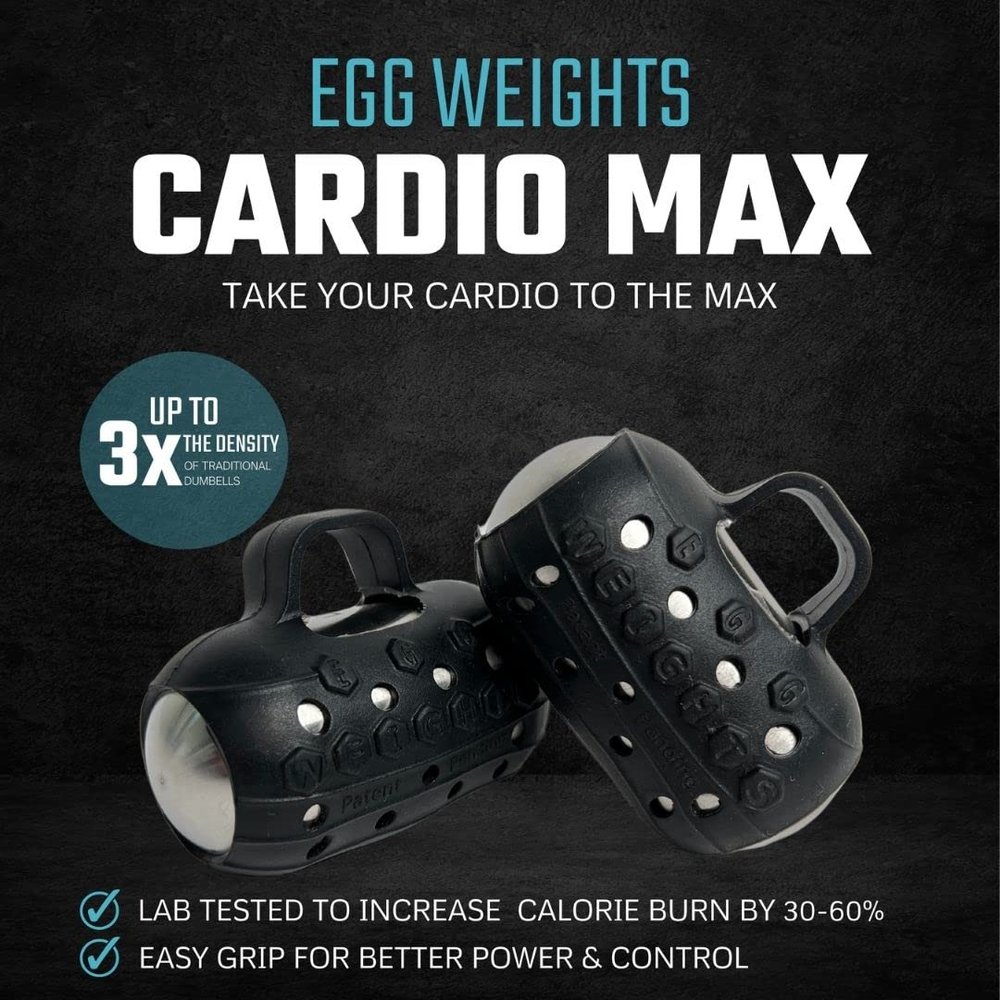 Handheld Weights Cardio Max 3.0 lbs (2 Eggs, 1.5 b Each) Stainless Steel Set (Black) + Free E-Book Workout Guide. Palm-Centered with Secure Grip Keep Your Natural Motion.