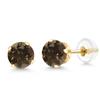 Gem Stone King 14K Gold Gemstone Birthstone Solitaire Stud Earrings | Round 6MM | Gold Earrings For Women Men | Smoky Quartz | Yellow Gold view 1