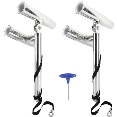 Amarine-made Silver Highly Polished Dual Adjustable Rod Holder , Double Angle Adjustable Rod Holder , Any Angle from Water (2 Pcs)