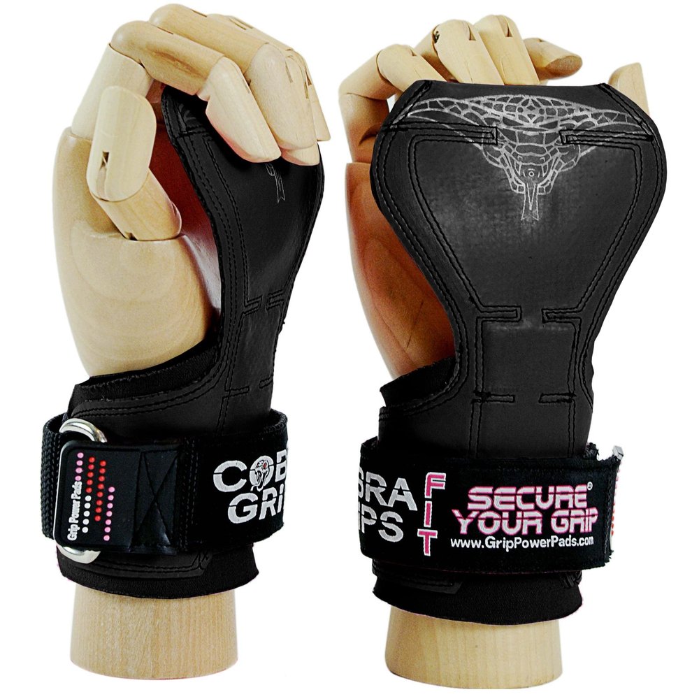 Cobra Grips PRO Weight Lifting Gloves Heavy Duty Straps Alternative to Power Lifting Hooks for Deadlifts with Built in Adjustable Neoprene Padded Wrist Wrap Support Bodybuilding (FIT Black Rubber)