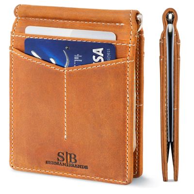 SERMAN BRANDS RFID Blocking Wallet Slim Bifold - Genuine Leather Minimalist Front Pocket Wallets for Men with Money Clip Gift (California Desert)