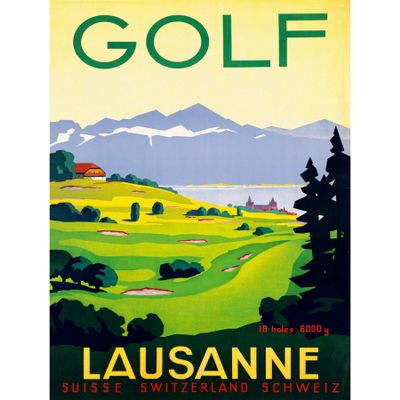 Wee Blue Coo Prints Travel Sport Golf Lausanne Swiss Resort Alpine Fairway Art Print Poster 30X40 cm 12X16 in