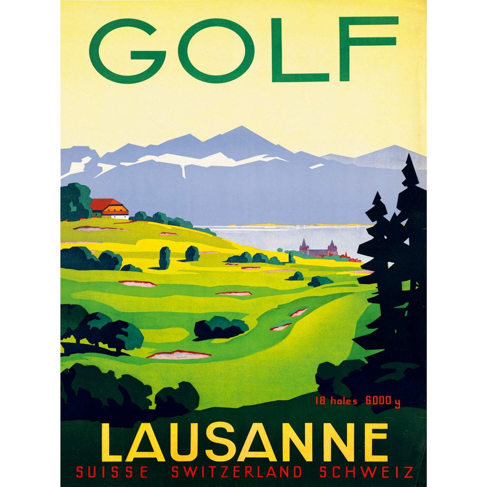 Wee Blue Coo Prints Travel Sport Golf Lausanne Swiss Resort Alpine Fairway Art Print Poster 30X40 cm 12X16 in