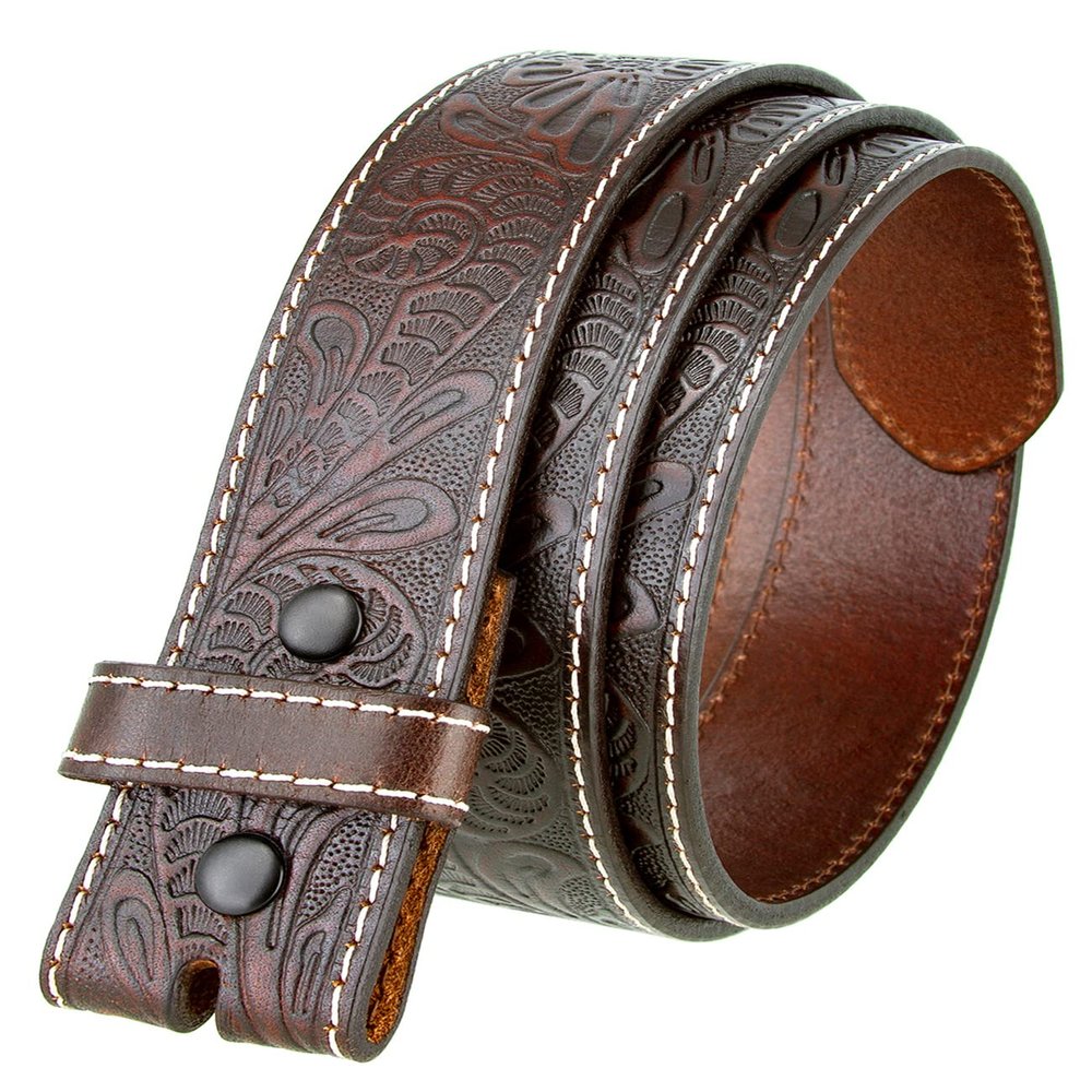 Engraved Tooled Leather Genuine Full Grain Western Floral Belt Strap 1-1/2" Wide (Brown, 44)