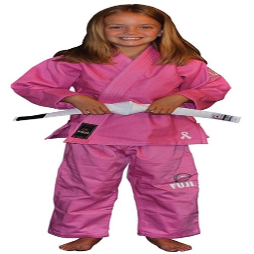 FUJI Kids All-Around Brazilian Style Jiu Jitsu Uniform with C0-Sized White Belt, Pink, Size WC1