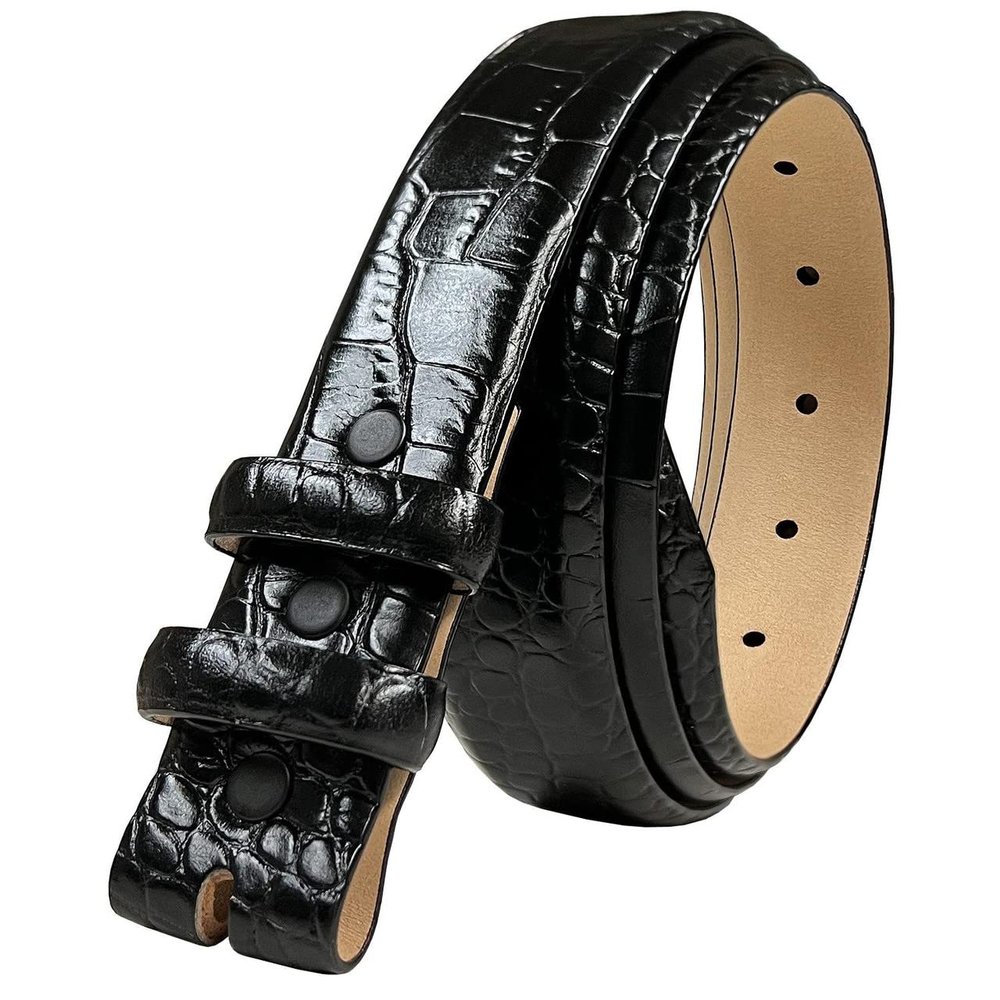 Italian Calfskin Genuine Leather Dress Belt Strap with Snaps 1-1/4"(32mm) Wide (Alligator Black, 32)