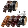 Italian Calfskin Genuine Leather Dress Belt Strap with Snaps 1-1/4"(32mm) Wide (Alligator Black, 32) view 2