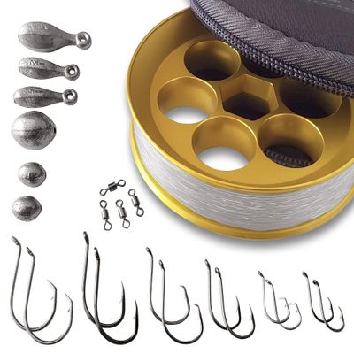 Yoyito Aluminum Hand Line Reel Pocket / Travel Fishing Kit (Gold Reel / 30 lb Clear line)