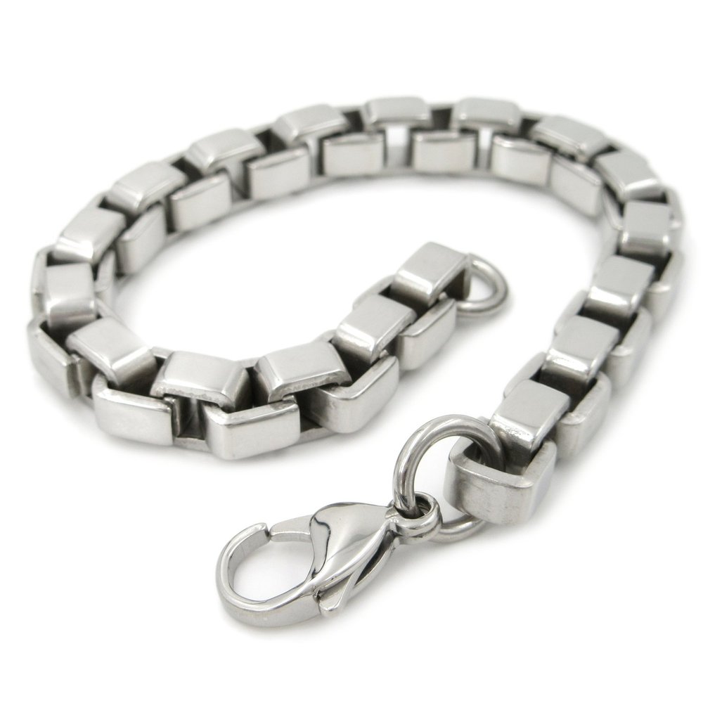 Steelmeup Stainless Steel Box Link Chain Men Bracelet 8mm 9inch