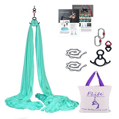 F.Life Aerial Silk Yoga Hammock Strater Kit -10 Yards For Flying Yoga (Turquoise)