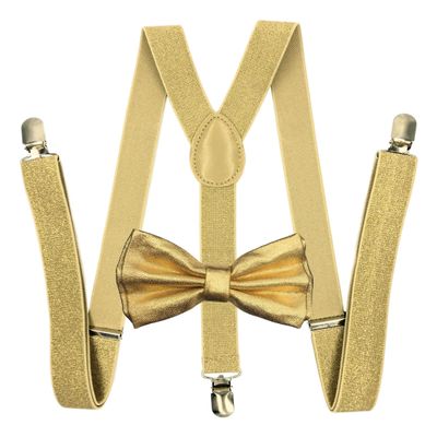 Champaign Gold Suspender and Metallic Bowtie Tuxedo Dress, Gold, Size One Size
