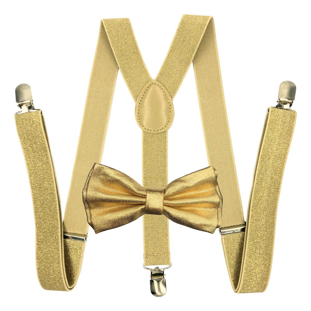 Champaign Gold Suspender and Metallic Bowtie Tuxedo Dress, Gold, Size One Size