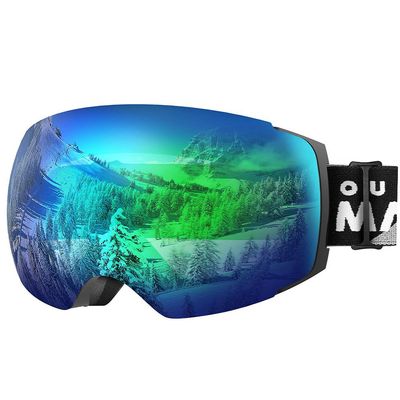 OutdoorMaster Ski Goggles PRO - Frameless, Interchangeable Lens 100% UV400 Protection Snow Goggles for Men & Women (Black Frame VLT 18% Grey Lens with Full REVO Green and Free Protective Case)