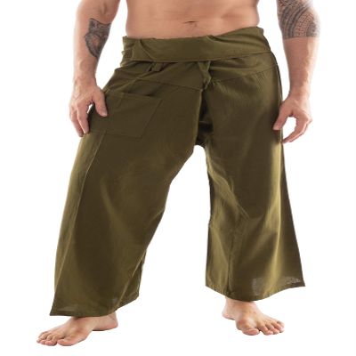 CandyHusky Thai Fisherman Pants - Lightweight Cotton Men Lounge Pants for Men, Yoga, Hippie, Pirate Pants Style Olive Green