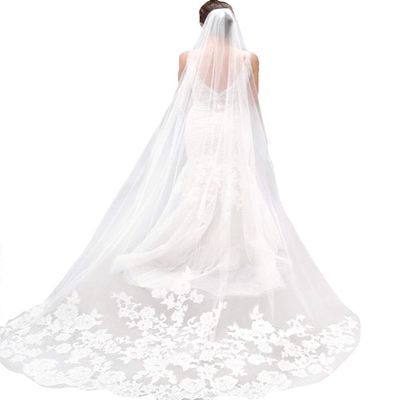 MisShow,White Lace Edge Cathedral Length Wedding Bridal Veil with Comb